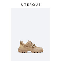 Uterque 2021 autumn and winter New cowhide sheepskin splicing rubber detachable artificial pearl chain sneakers