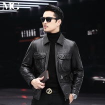 MG2021 autumn first layer oil wax calfskin jacket mens leather leather jacket lapel slim short motorcycle leather jacket