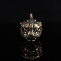 Tibetan brass Pixiu bell keychain to ensure safety Retro lucky bell car pendant