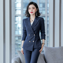 Professional costume temperament goddess fan tooling jewelry store overalls female high-end striped suit suit suit female spring and autumn stewardess