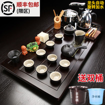 Household automatic water and water boiling one-piece tea set Kung fu purple sand tea set whole set of solid wood tea tray tea table