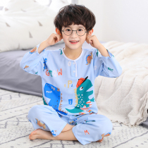 Childrens cotton silk pajamas Summer boys baby long sleeve cotton poplin boys and girls air conditioning clothes thin home clothes set