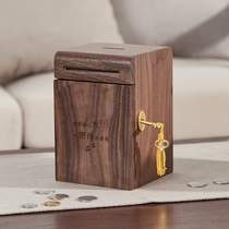 Piggy bank with lock with key solid wood childrens piggy bank boys and girls for adults with wooden wood can only enter the large size