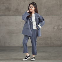 Girl suit suit spring and autumn foreign style 2021 new children female children Korean autumn small suit two-piece suit