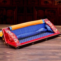 Pu Xian wish solid wood red lacquer Tibetan scriptures clip silk satin pattern eight auspicious handmade bag scripture clip protection scripture scripture