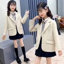 Girls Suit Jacket Spring and Autumn New Zhongdadong British Style Small Suit Net Red Yangqi Academy Style Childrens Dress