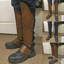Medieval vintage European samurai ankle protector rivet PU leather buckle cosplay boots leg cover