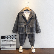 Childrens suit suit boys Korean casual plaid stripes foreign-style flower girl wedding little boy dress Autumn Tide