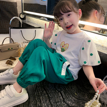 Girl Suit 2022 New Ocean Gas Girl Short Sleeve T-shirt Pants Trendy Two Sets Children Casual Suit