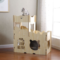 Cat Nest Cat House Solid Wood Cat Climbing Frame Double Cat Villa Wooden Box Cat Kitty House Cat Furniture Dog Nest All Season Universal