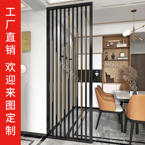 Light luxury stainless steel screen titanium metal wrought iron partition grille hollow modern simple entrance living room decoration customization