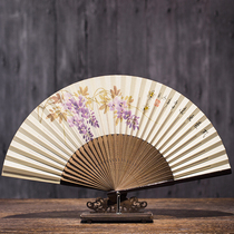 Laochang Gate summer Chinese style hand-painted ancient wind fan retro style folding fan double-sided classical Silk womens gift fan