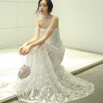 2021 New sling light wedding dress simple travel photo outdoor lace out of the gauze fairy wind Forest evening dress