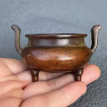 古玩古品模古銅器宣字香炉純銅復古黄銅小置物 純銅宣德爐，百分之百黃