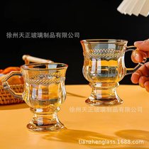 Retro relief amber glass European style red wine glass with high-foot glass high value transparent hand cup