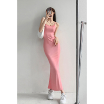 Pure sexy show figure hot girl suspender dress female autumn tight show thin stretch wrap hip fishtail long skirt tide