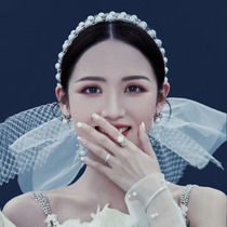 Korean bride fairy beauty headdress headgear Super fairy Pearl Crystal hair band studio wedding tour dress accessories