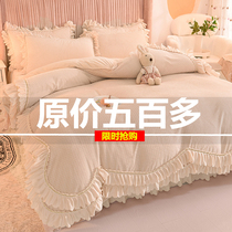 Princess style simple Korean milk velvet four-piece coral velvet quilt cover bed dress girl heart winter quilt cover