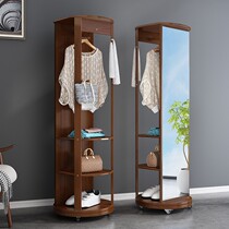 Hanger Floor Bedroom Coat Rack Solid Wood Household Shelves Removable Rotating Mirror Hanging Integrated