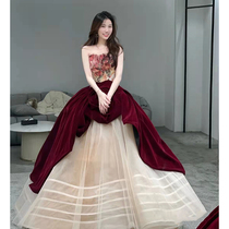 2022 new rose knight brides toast with long style wedding back door high-end princess fluffy dresses evening gown