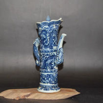 Antique Ancient Playing Official Kiln Old Porcelain Collection of Qing Dynasty Qianlong Blue Biennials Green Flowers bamboo Festival Pot Bag Old Bags Old and Genuine Old Objects