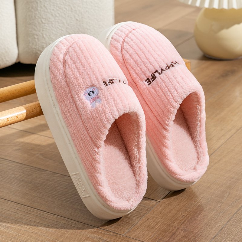 Cotton slippers for women, autumn and winter, giving birth, indoor home furnishings, anti-skid, thick soles, stepping on feces, plush and warm couples, men