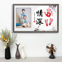 Compassion with Changle calligraphy and painting baby handprint footprint commemorative photo frame Baby Full Moon 100 days old hand foot deep small feet