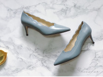 Shoesfor shoes custom AiryBlue) original design haze blue sheepskin wave rolling high heels