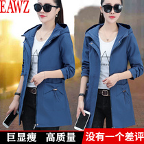 Medium long windbreaker womens coat 2021 spring and autumn new Korean version loose hooded jacket fashion wild top tide