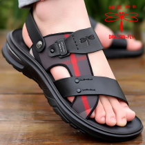 Red Dragonfly Genuine Leather Sandals Men 2022 New Dad Casual Beach Shoes Mens Shoes Trends Summer Dual-use Sandals