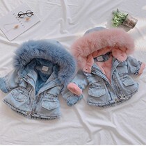 Childrens clothing girls new winter womens baby thick coat children plus velvet denim cotton-padded jacket cotton-padded jacket