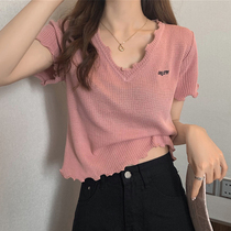 Big code Summer cover Ice Ice Silk Short Sleeve T-shirt Woman Fat sister Ocean Gas 100 Hitchhiking slim knit blouses undershirt