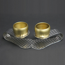 Japanese brass cup gold sake cup cup of Japanese brass cup mat with metal cup gift