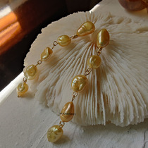 Golden keshi Bead Ear Line Natural Pearl Baroque Boutique Temperament 925 Silver Needle Tassel Long Earrings