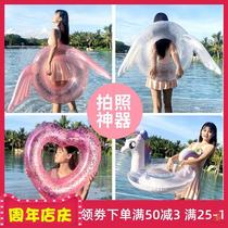 Orange butterfly toy swimming ring Adult Net Red adult female thick large portable water inflatable toy life-saving swimming ring
