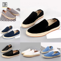 European Station Frosted Leather Lefu Shoes Mens Board Shoes P Family Hemp Rope Genuine Leather Fisherman Shoes A foot pedal Lazy Person Driving Shoes