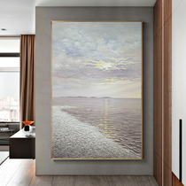 Pure hand-painted oil painting vertical fantasy hanging painting beach sunrise landscape decoration painting light luxury texture murals large northern Europe