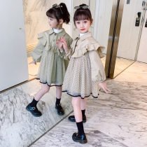 Girls  dresses spring and autumn 2021 new Zhongda childrens Korean version of autumn Western style childrens long-sleeved princess yarn skirt