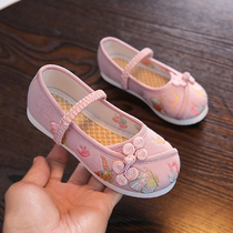 Girls embroidered shoes antique Chinese style Tang suit Hanfu shoes old Beijing children handmade cloth shoes princess with ancient clothes