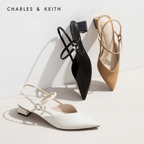 CHARLES&KEITH 21 AUTUMN NEW product CK1-60580212 WOMENs SEMI-precious STONE BUCKLE POINTED MID-heel SANDALS