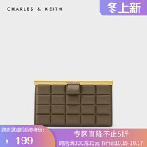 CHARLES & KEITH women bag CK6-10770468 ladies small square bag check chain crossbody wallet