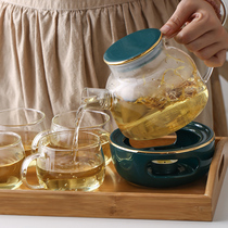 Teapot glass Simple household British heating Nordic candle set Herbal tea Afternoon tea flower tea set Fruit tea