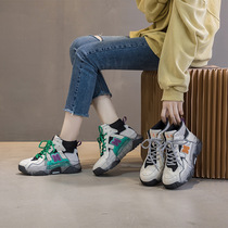 Cowhide high shoes womens feet small ins tide cool Net red summer students fried street father shoes 2021 Autumn New