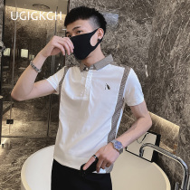 Spirit guy short sleeve T-shirt men's fashion brand ins men's slim striped polo shirt summer thin half sleeve