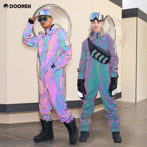 DOOREK limited colorful one-piece reflective ski suit mens and womens suits Night artifact double board veneer warm and waterproof