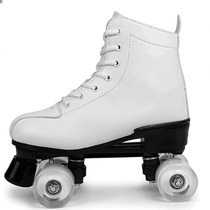Adult double-row skates cowhide roller skates Adult mens and womens cowhide double-row skates Four-wheel glitter