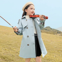 Girls coat spring and autumn 2021 new autumn dress children foreign-style net red long British windbreaker autumn children