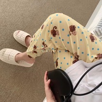 South Korea BOITY womens summer flower mesh cool feeling pajamas spring and summer cute monkey swan pants send storage bag