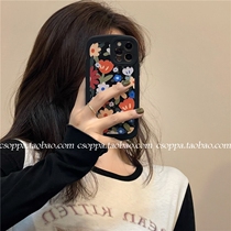 ins black vintage flowers for iPhone13promax Apple 12 phone case 11 Korea xs xr New