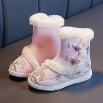 Girls Hanfu cotton shoes antique embroidered shoes Chinese style childrens shoes winter snow boots plus velvet thickened warmth